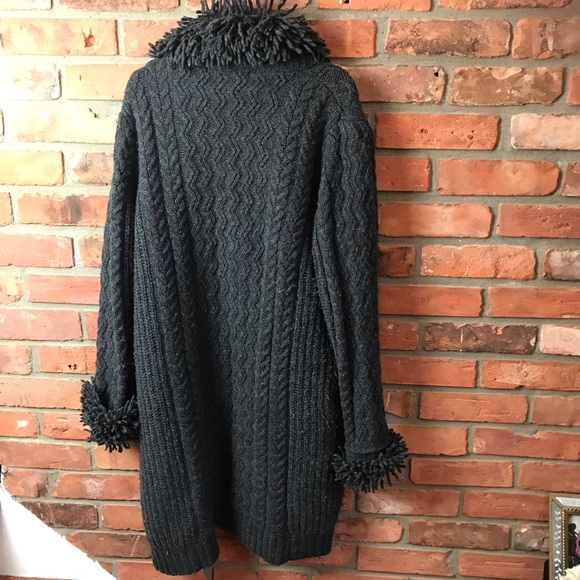 IB Diffusion Vintage 90s Cable Knit Long Sweater Coat Cardigan Wool Cozy Warm S - Picture 3 of 15